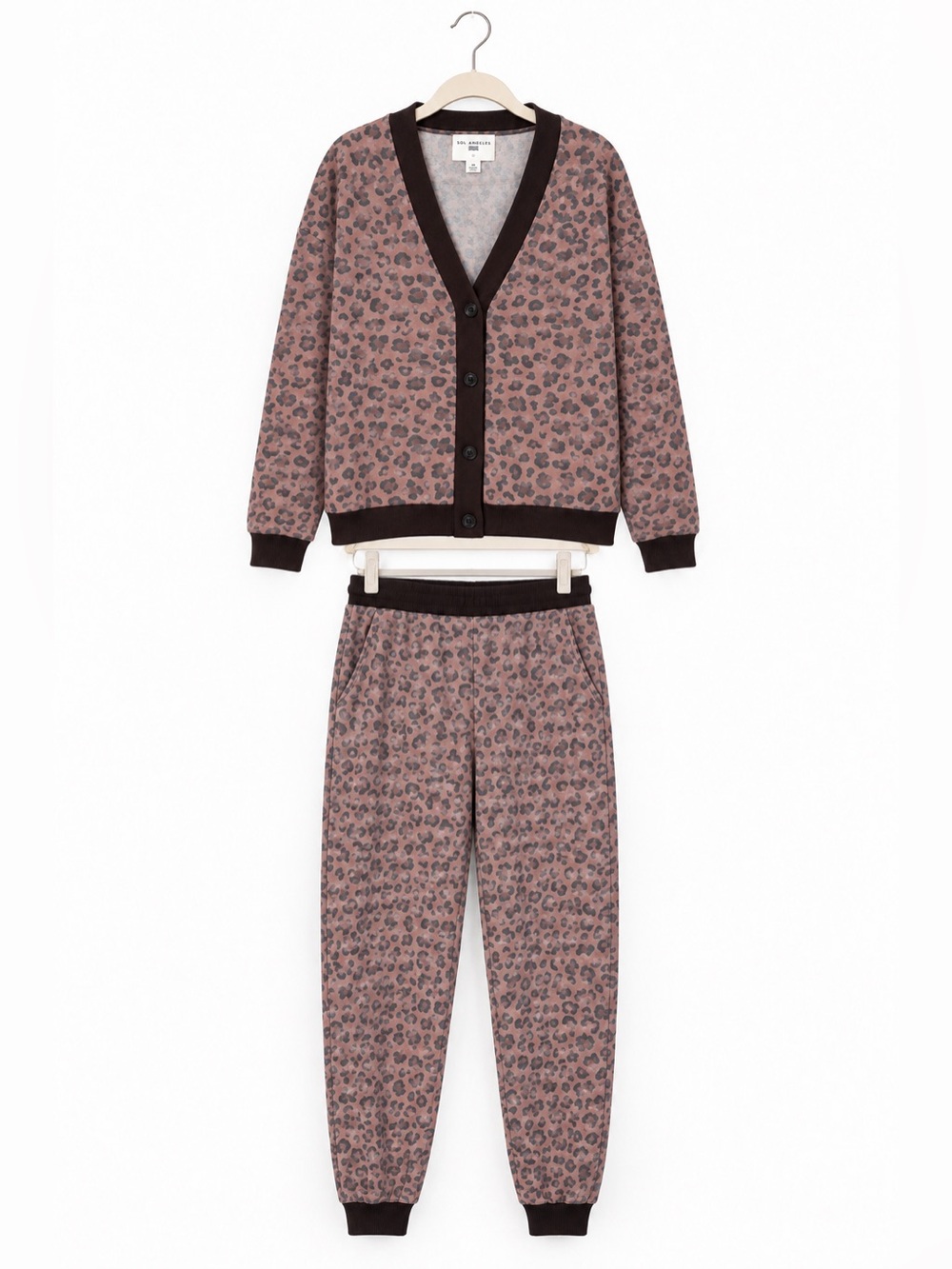 SOL ANGELES Leopard Print Cardigan & Jogger Pants Set Size L